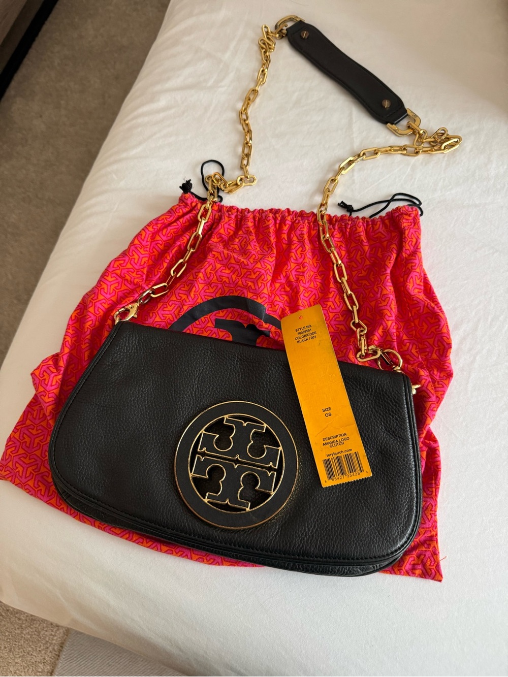 Tory Burch Black Leather Chain Shoulder / Crossbody Bag